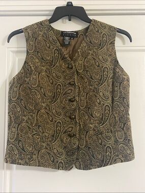 Liz Claiborne Brown & Black Paisley Button Vest